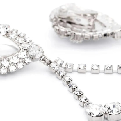 Women’s Silver Water Droplets Clip Earrings In Alloy With Rhinestone Inlay, Perfect For Party Wear