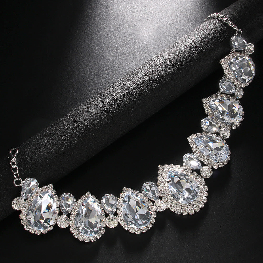 Exaggerated Water Droplets Necklace For Women In Silver Alloy With Rhinestone Pendant