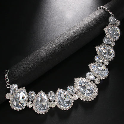 Exaggerated Water Droplets Necklace For Women In Silver Alloy With Rhinestone Pendant