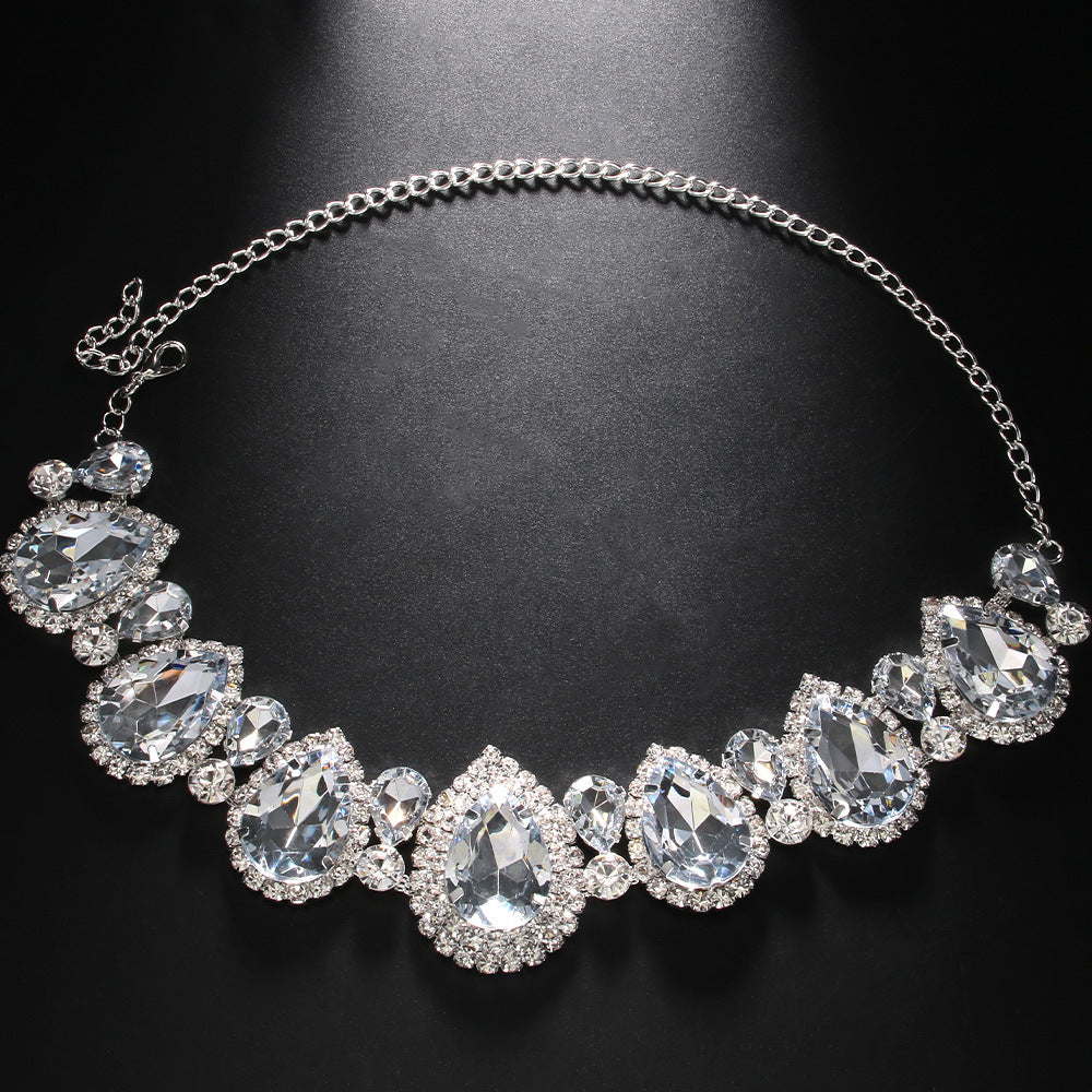 Exaggerated Water Droplets Necklace For Women In Silver Alloy With Rhinestone Pendant