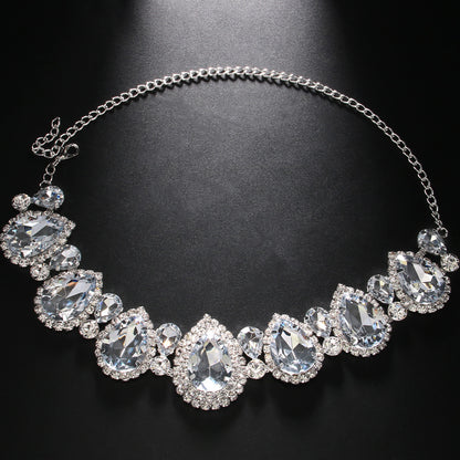 Exaggerated Water Droplets Necklace For Women In Silver Alloy With Rhinestone Pendant