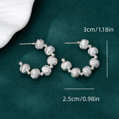 C Shape Stud Earrings In Zinc Alloy With 925 Sterling Silver Posts Featuring Brushed Finish, Silver, 1 Pair