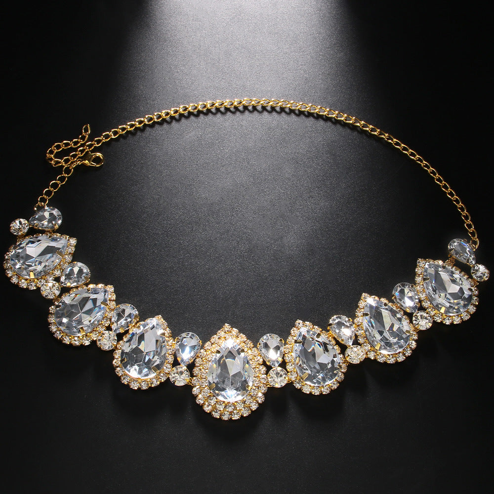 Exaggerated Water Droplets Necklace For Women In Silver Alloy With Rhinestone Pendant