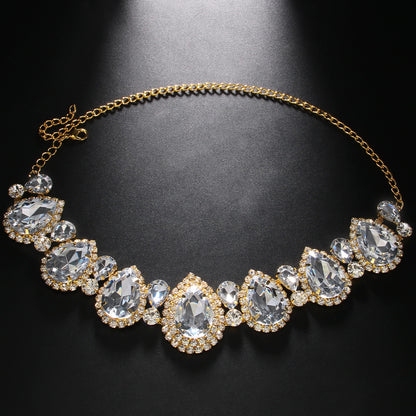 Exaggerated Water Droplets Necklace For Women In Silver Alloy With Rhinestone Pendant