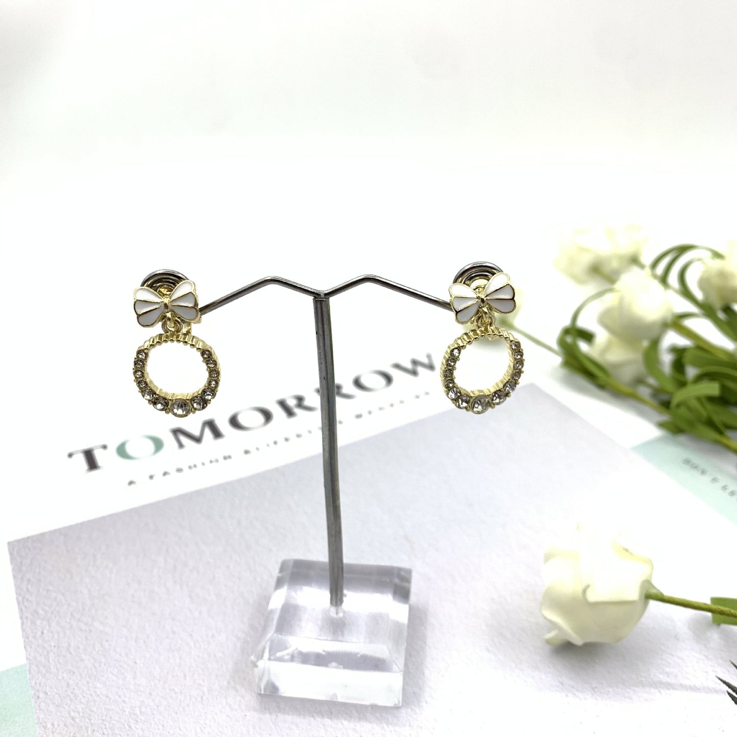 Butterfly Stud Earrings For Women In White Alloy With Rhinestones Featuring 925 Sterling Silver Posts