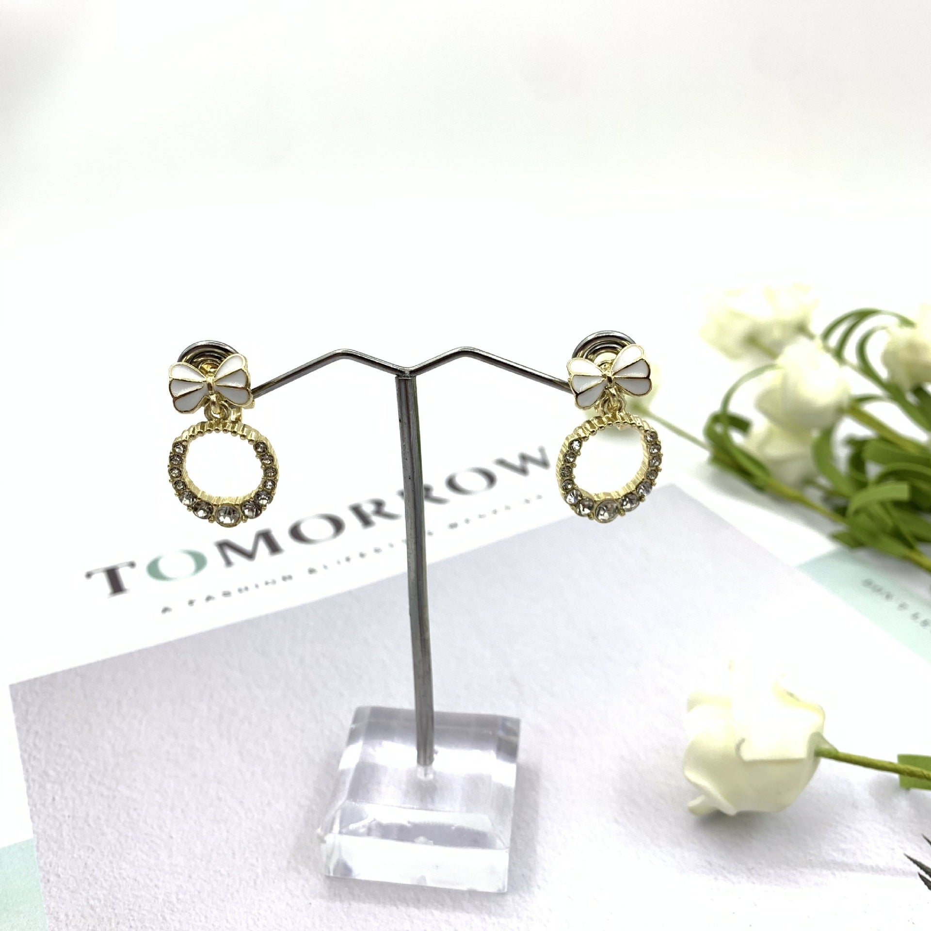 Butterfly Stud Earrings For Women In White Alloy With Rhinestones Featuring 925 Sterling Silver Posts