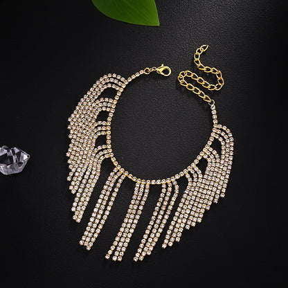 Retro Silver Alloy Tassel Bracelet For Women With Rhinestone Inlay