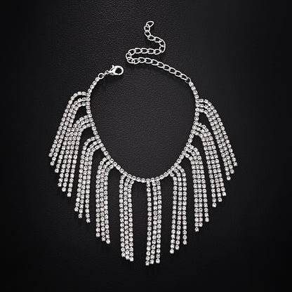 Retro Silver Alloy Tassel Bracelet For Women With Rhinestone Inlay