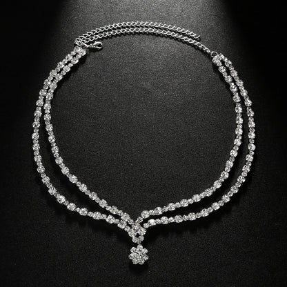 Simple Style Double Layer Necklace For Women With Gold Alloy Flowers Pendant Featuring Rhinestones Inlay
