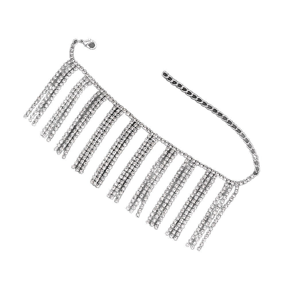 Retro Silver Alloy Tassel Bracelet For Women With Rhinestone Inlay
