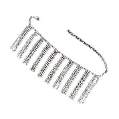 Retro Silver Alloy Tassel Bracelet For Women With Rhinestone Inlay