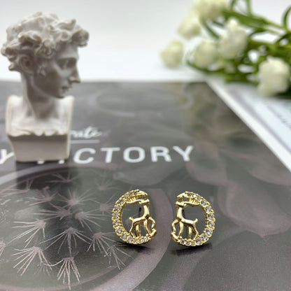 Elk Stud Earrings For Women In Silver Alloy With Electroplated Finish And Artificial Gemstones