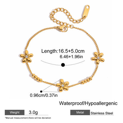 Vintage Style Flowers Bracelet For Women With Titanium Steel Chain, Stainless Steel Electroplated And Zircon Inlay