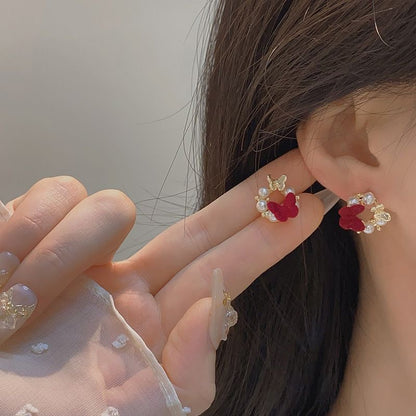 Retro Red Butterfly Stud Earrings With 925 Sterling Silver Posts Featuring Resin Design