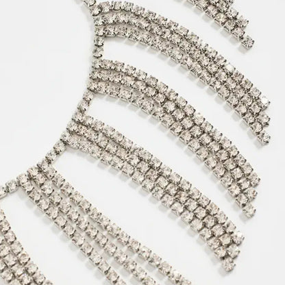 Retro Silver Alloy Tassel Bracelet For Women With Rhinestone Inlay