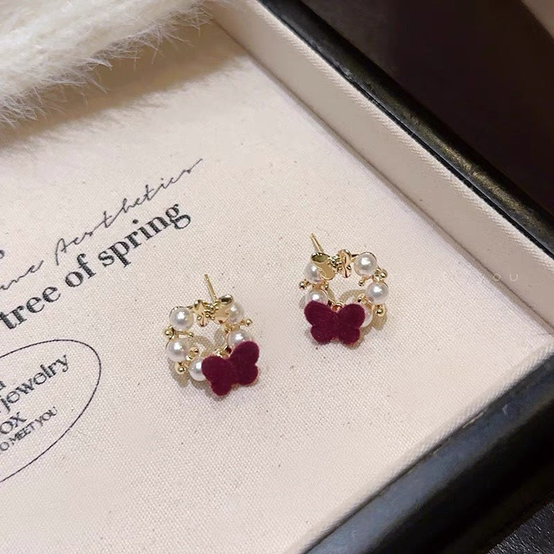 Retro Red Butterfly Stud Earrings With 925 Sterling Silver Posts Featuring Resin Design