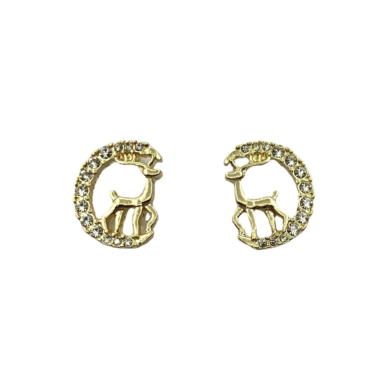 Elk Stud Earrings For Women In Silver Alloy With Electroplated Finish And Artificial Gemstones