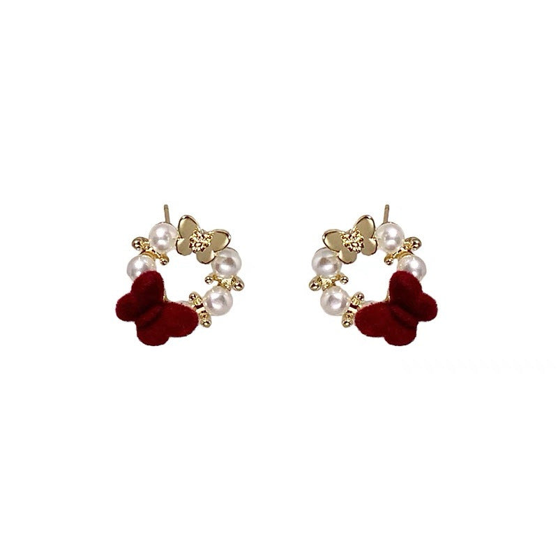 Retro Red Butterfly Stud Earrings With 925 Sterling Silver Posts Featuring Resin Design