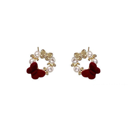 Retro Red Butterfly Stud Earrings With 925 Sterling Silver Posts Featuring Resin Design