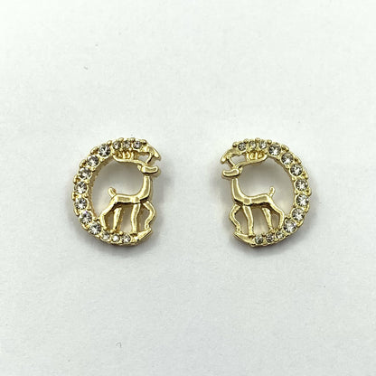 Elk Stud Earrings For Women In Silver Alloy With Electroplated Finish And Artificial Gemstones