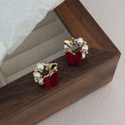 Retro Red Butterfly Stud Earrings With 925 Sterling Silver Posts Featuring Resin Design