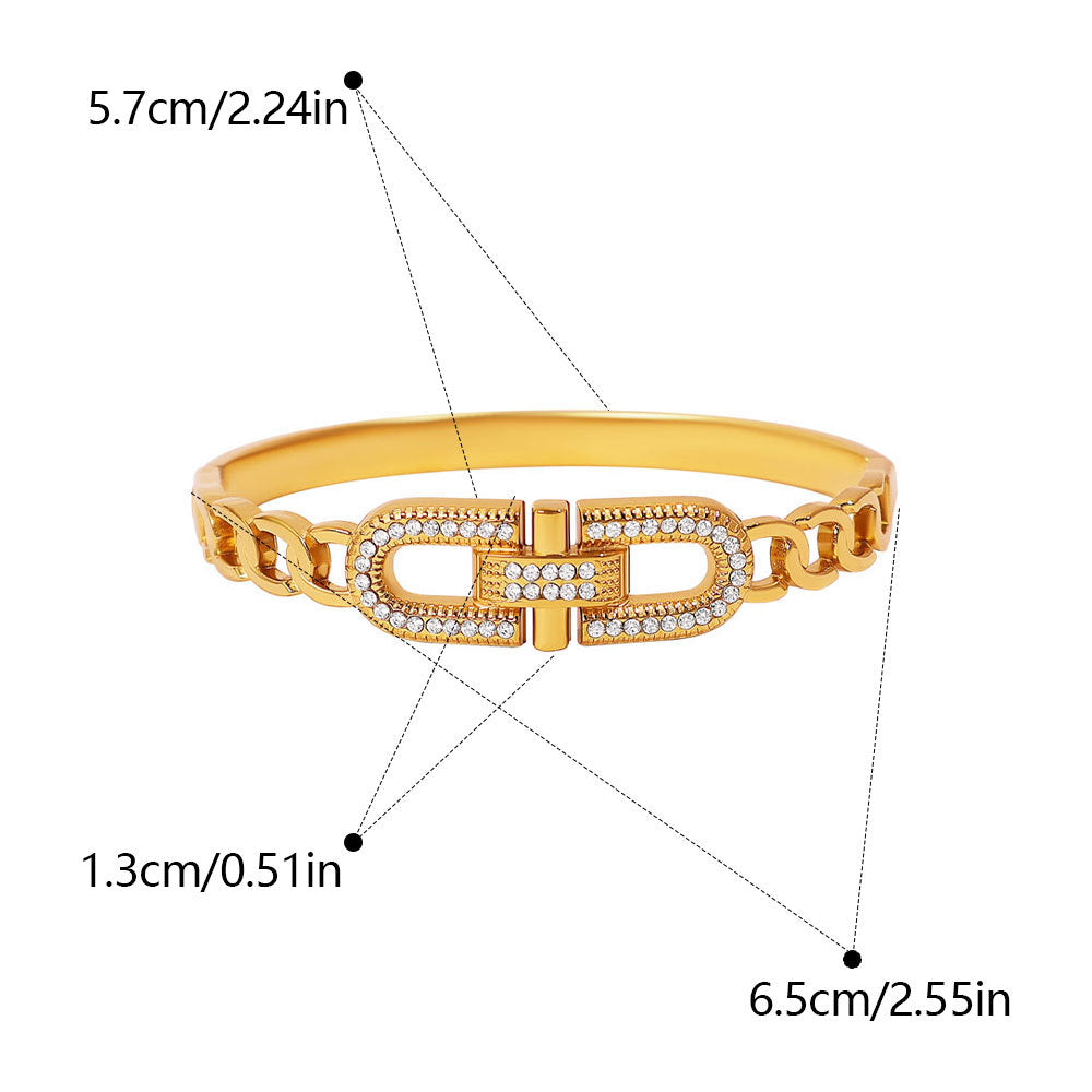 Gold Electroplated Metal Circle Bangle Featuring Zircon Inlay For Elegant Style