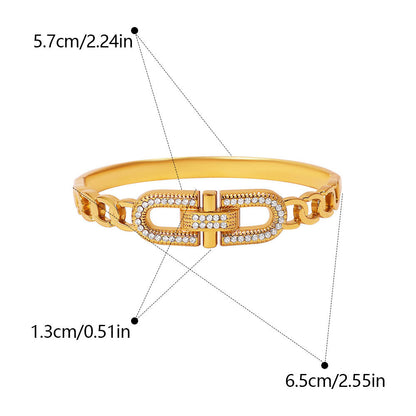 Gold Electroplated Metal Circle Bangle Featuring Zircon Inlay For Elegant Style