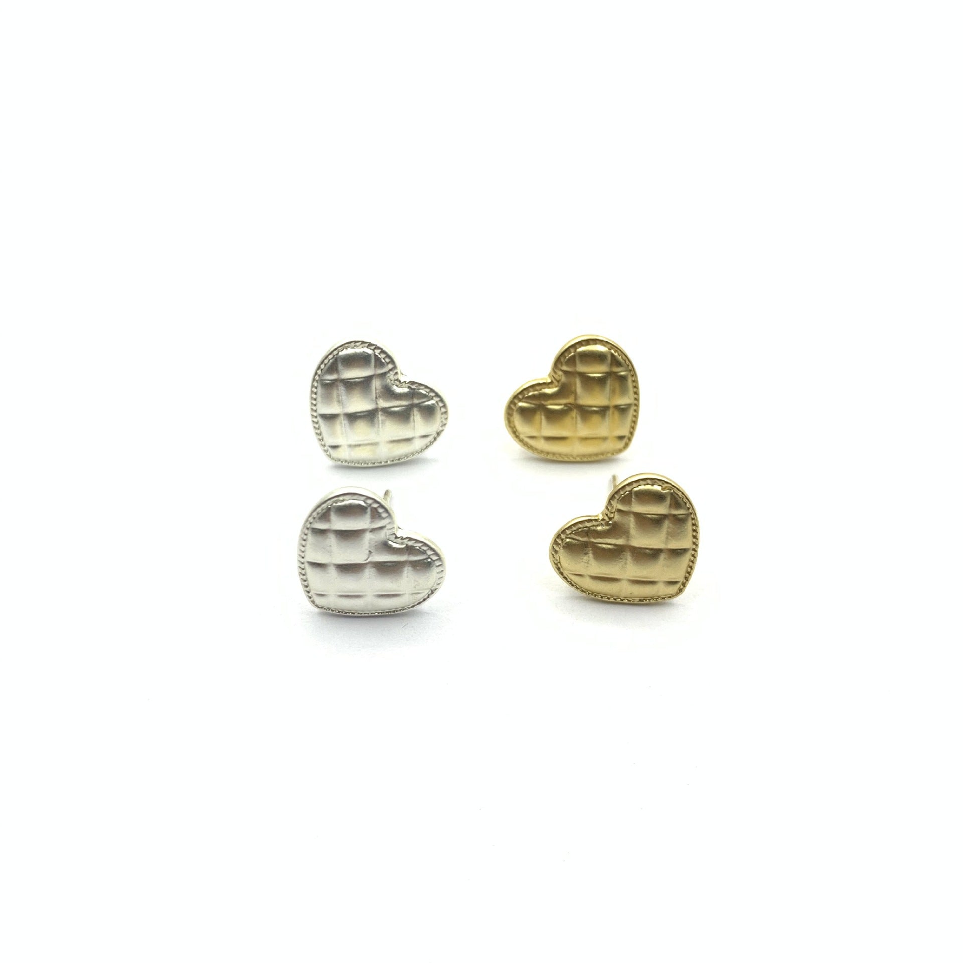 Retro Heart Shape Stud Earrings For Women In Gold Alloy With Artificial Gemstones