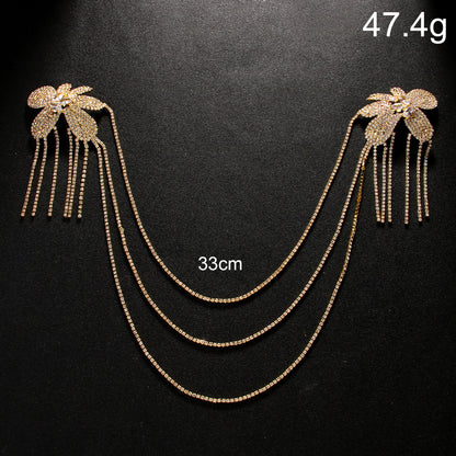 Gold Tassel Body Chain For Women With Rhinestones Featuring Elegant Flower Pattern