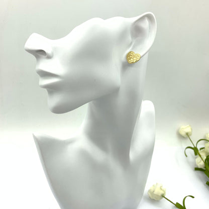 Retro Heart Shape Stud Earrings For Women In Gold Alloy With Artificial Gemstones