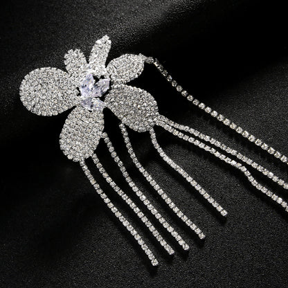 Gold Tassel Body Chain For Women With Rhinestones Featuring Elegant Flower Pattern