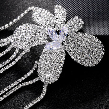 Gold Tassel Body Chain For Women With Rhinestones Featuring Elegant Flower Pattern
