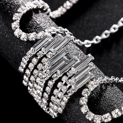 Simple Style Silver Alloy Tassel Body Chain For Women With Heart Shape Rhinestone Inlay