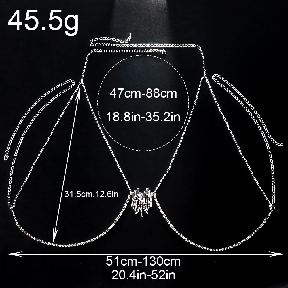 Simple Style Silver Alloy Tassel Body Chain For Women With Heart Shape Rhinestone Inlay