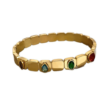Women’s Water Droplets Bangle In Gold Titanium Steel With Electroplated Finish And Zircon Inlay