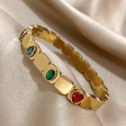 Women’s Water Droplets Bangle In Gold Titanium Steel With Electroplated Finish And Zircon Inlay