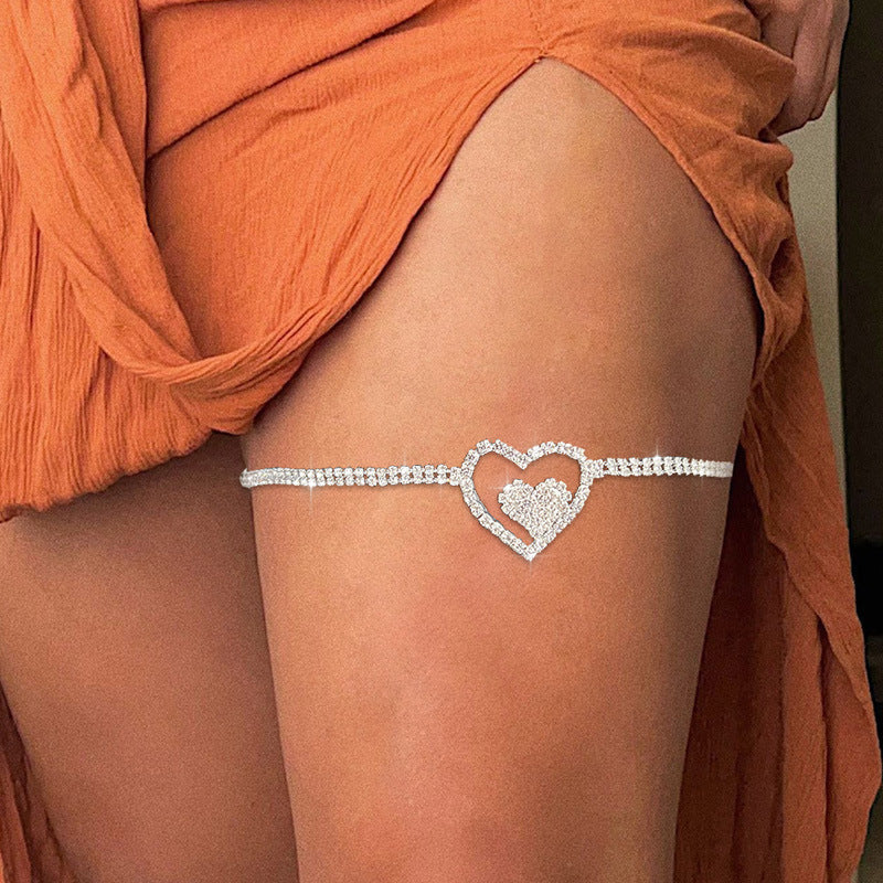 Heart Shape Leg Chain For Women, Electroplated Alloy With Rhinestone Inlay