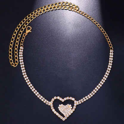 Heart Shape Leg Chain For Women, Electroplated Alloy With Rhinestone Inlay