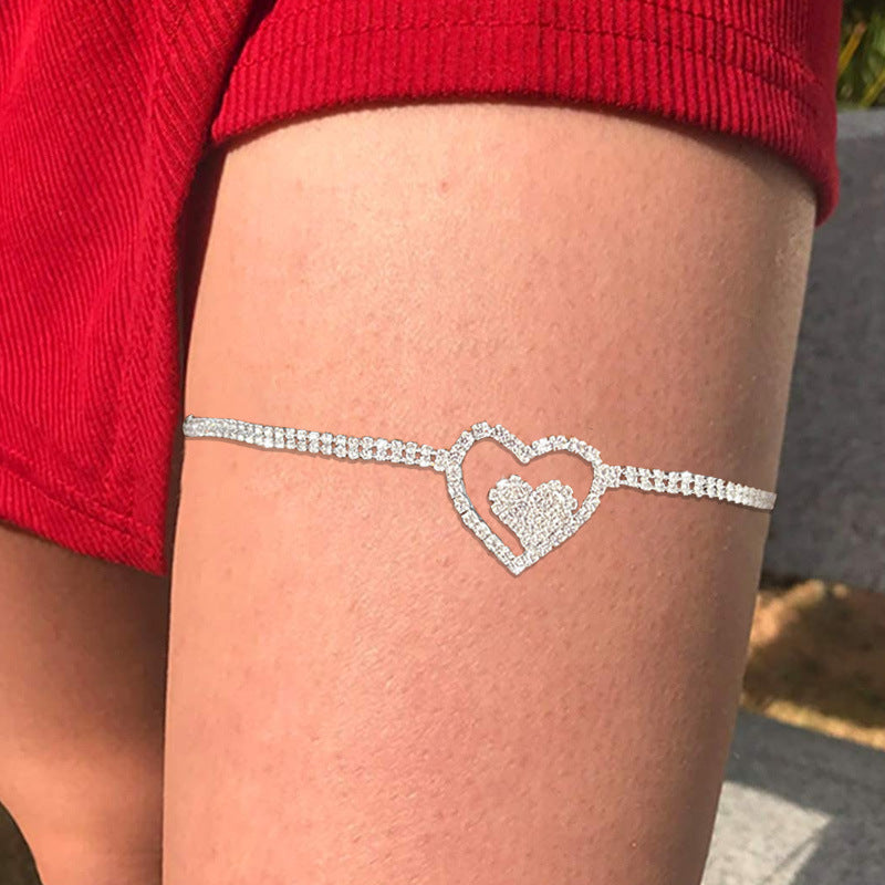 Heart Shape Leg Chain For Women, Electroplated Alloy With Rhinestone Inlay