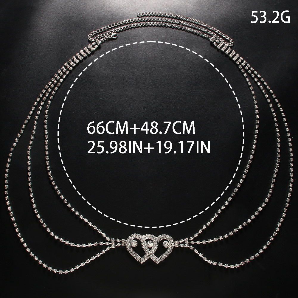 Heart Shape Alloy Waist Chain With Artificial Gemstones, Electroplated Finish, Silver For Women