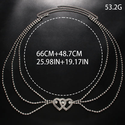 Heart Shape Alloy Waist Chain With Artificial Gemstones, Electroplated Finish, Silver For Women