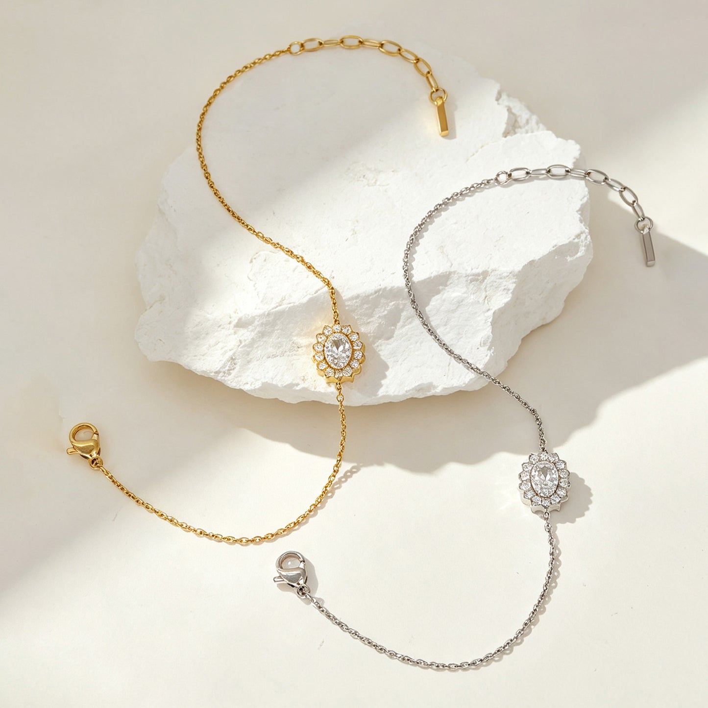 Geometric Asymmetrical Bracelets For Women In 304 Stainless Steel With 14K Real Gold PVD Coating And Rhinestone Inlay