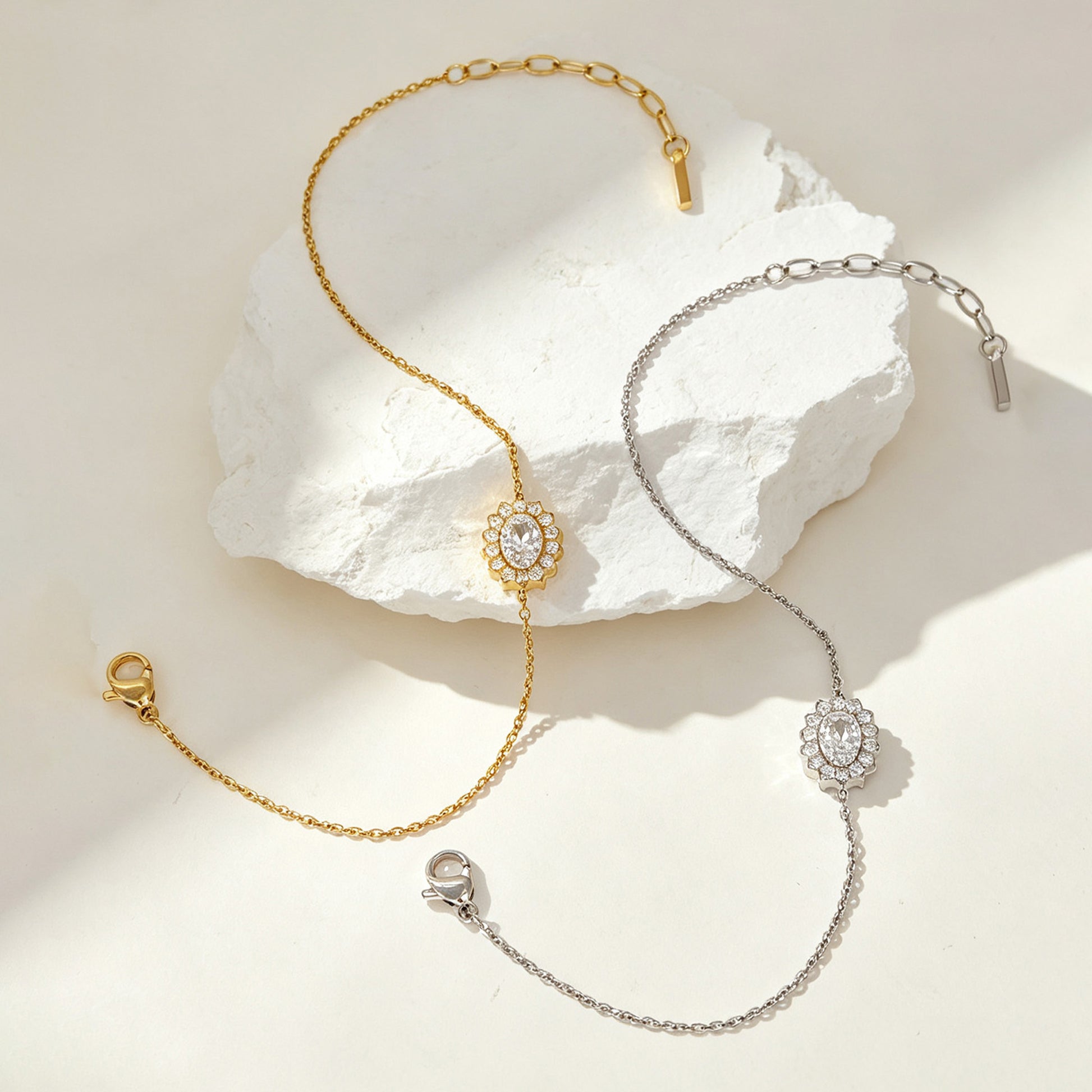 Geometric Asymmetrical Bracelets For Women In 304 Stainless Steel With 14K Real Gold PVD Coating And Rhinestone Inlay