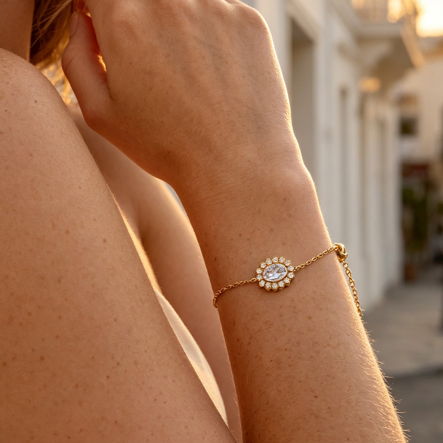 Geometric Asymmetrical Bracelets For Women In 304 Stainless Steel With 14K Real Gold PVD Coating And Rhinestone Inlay