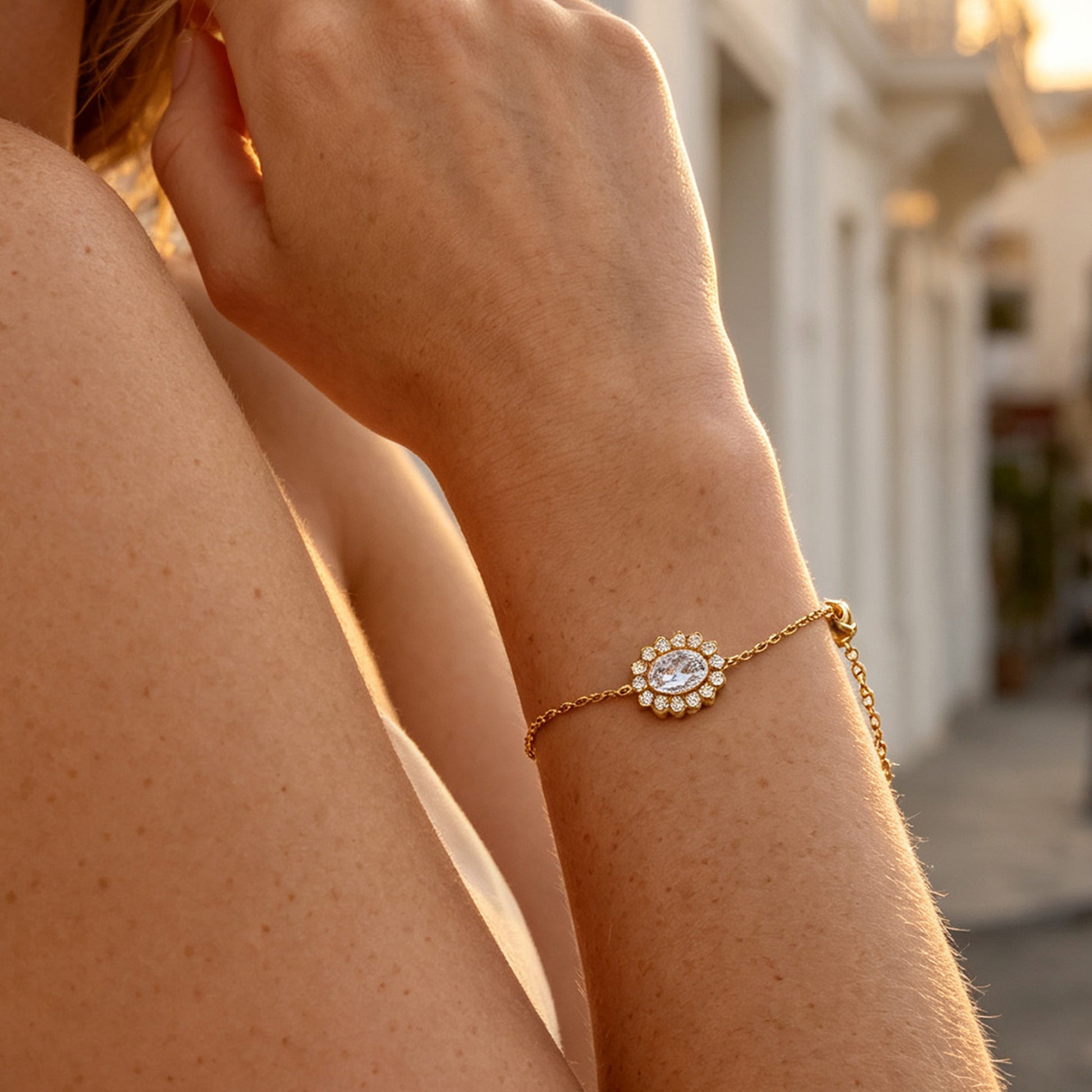 Geometric Asymmetrical Bracelets For Women In 304 Stainless Steel With 14K Real Gold PVD Coating And Rhinestone Inlay