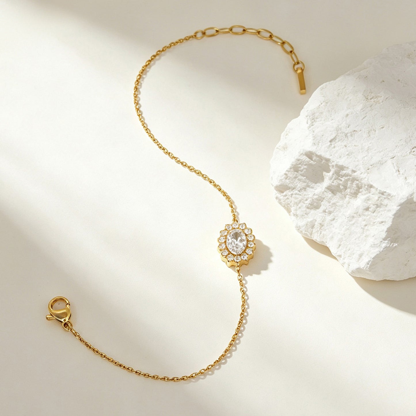 Geometric Asymmetrical Bracelets For Women In 304 Stainless Steel With 14K Real Gold PVD Coating And Rhinestone Inlay