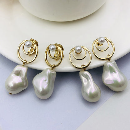 Baroque Style Water Droplets Stud Earrings For Women, Alloy With Baroque Pearl Inlay, Perfect For Wedding