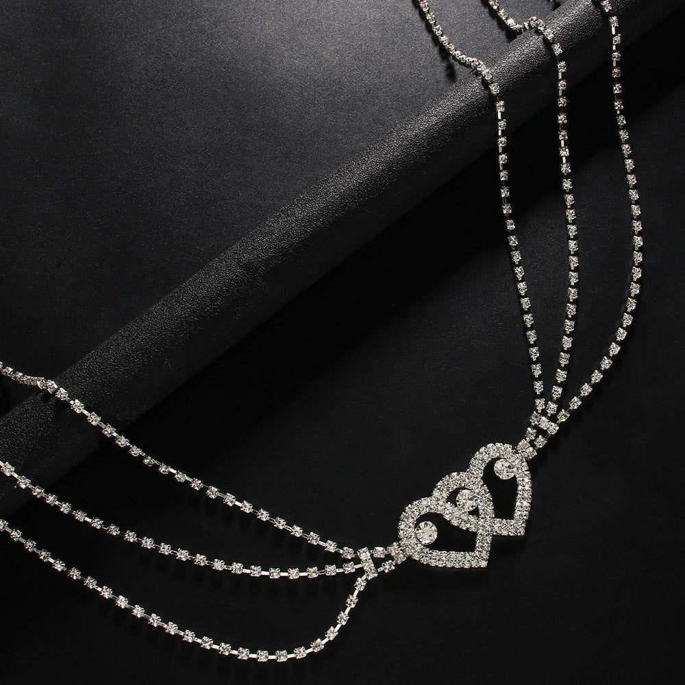Heart Shape Alloy Waist Chain With Artificial Gemstones, Electroplated Finish, Silver For Women