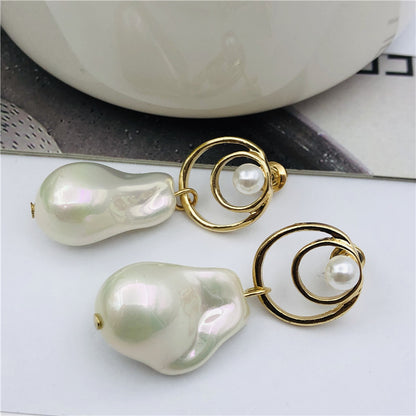 Baroque Style Water Droplets Stud Earrings For Women, Alloy With Baroque Pearl Inlay, Perfect For Wedding