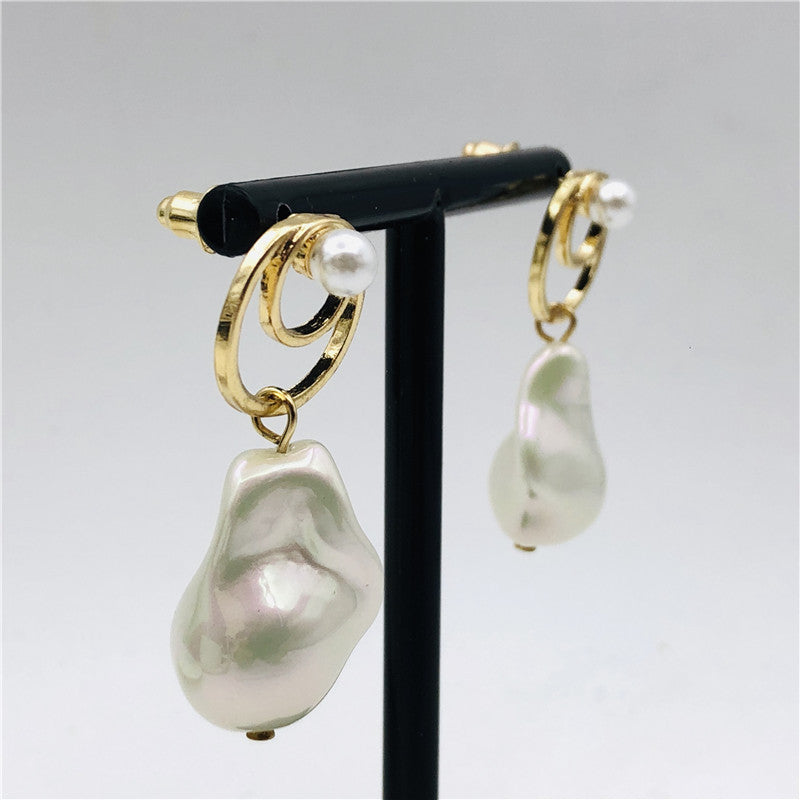 Baroque Style Water Droplets Stud Earrings For Women, Alloy With Baroque Pearl Inlay, Perfect For Wedding